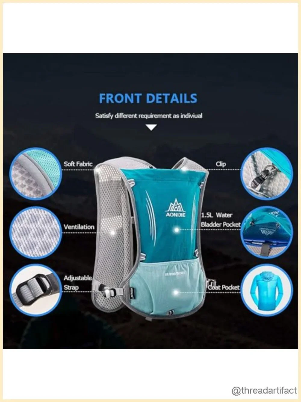5L Hydration Vest Pack with 1.5L Bladder for Trail Running Hiking